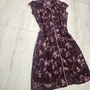 Vintage City Triangles Whimsigoth Floral Midi sheer purple dress